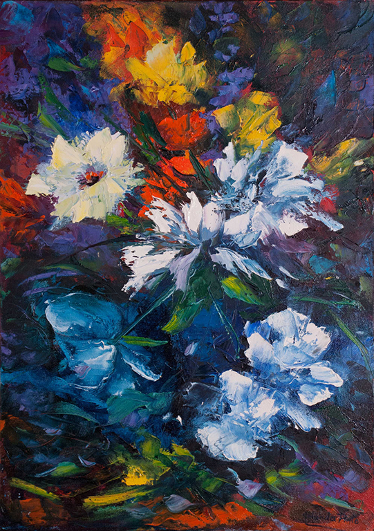 Flores modernas, pintura oleo, artista Yolanda, cursos al oleo, Bogota